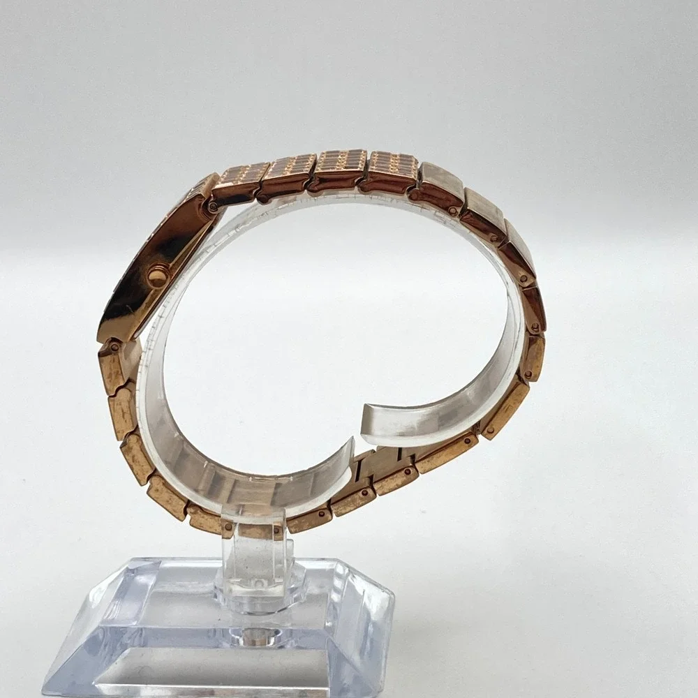DKNY Women's Tank Watch 18mm Rose Gold Tone Champaign Crystals New Battery 7.25